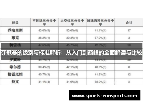 夺冠赛的级别与标准解析：从入门到巅峰的全面解读与比较