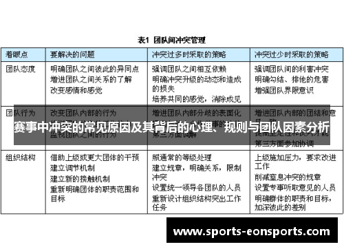 赛事中冲突的常见原因及其背后的心理、规则与团队因素分析